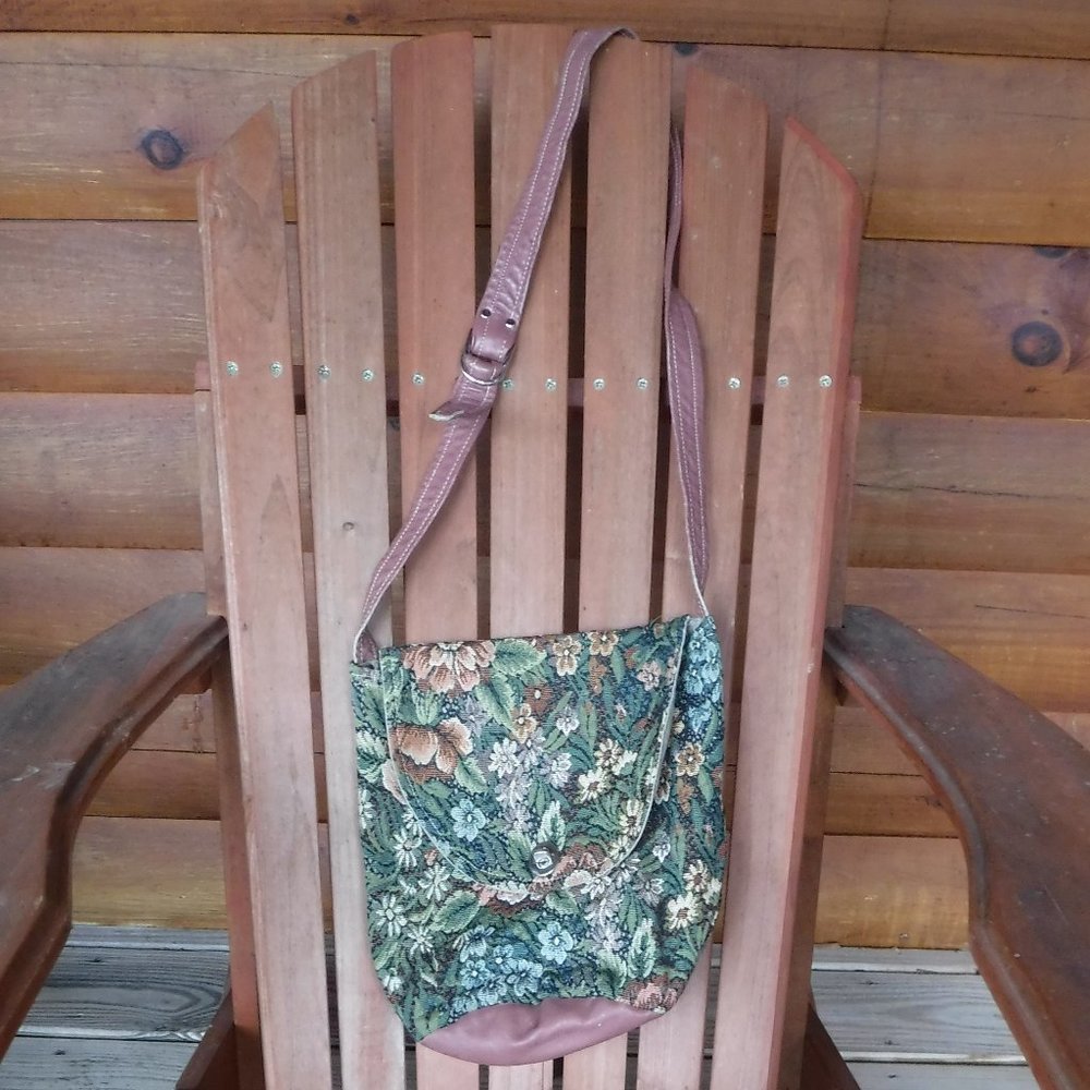 Tapestry Shoulder Purse with leather trim